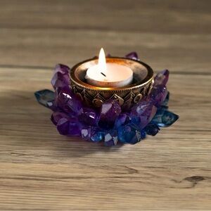 Crystal Tealight Holder with Purple and Blue Gem Accents